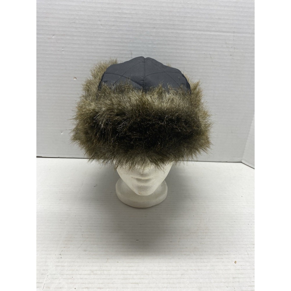 Eddie Bauer Winter Cap with Fur Ear Flaps Trapper Adult Size S/M Black Outdoor